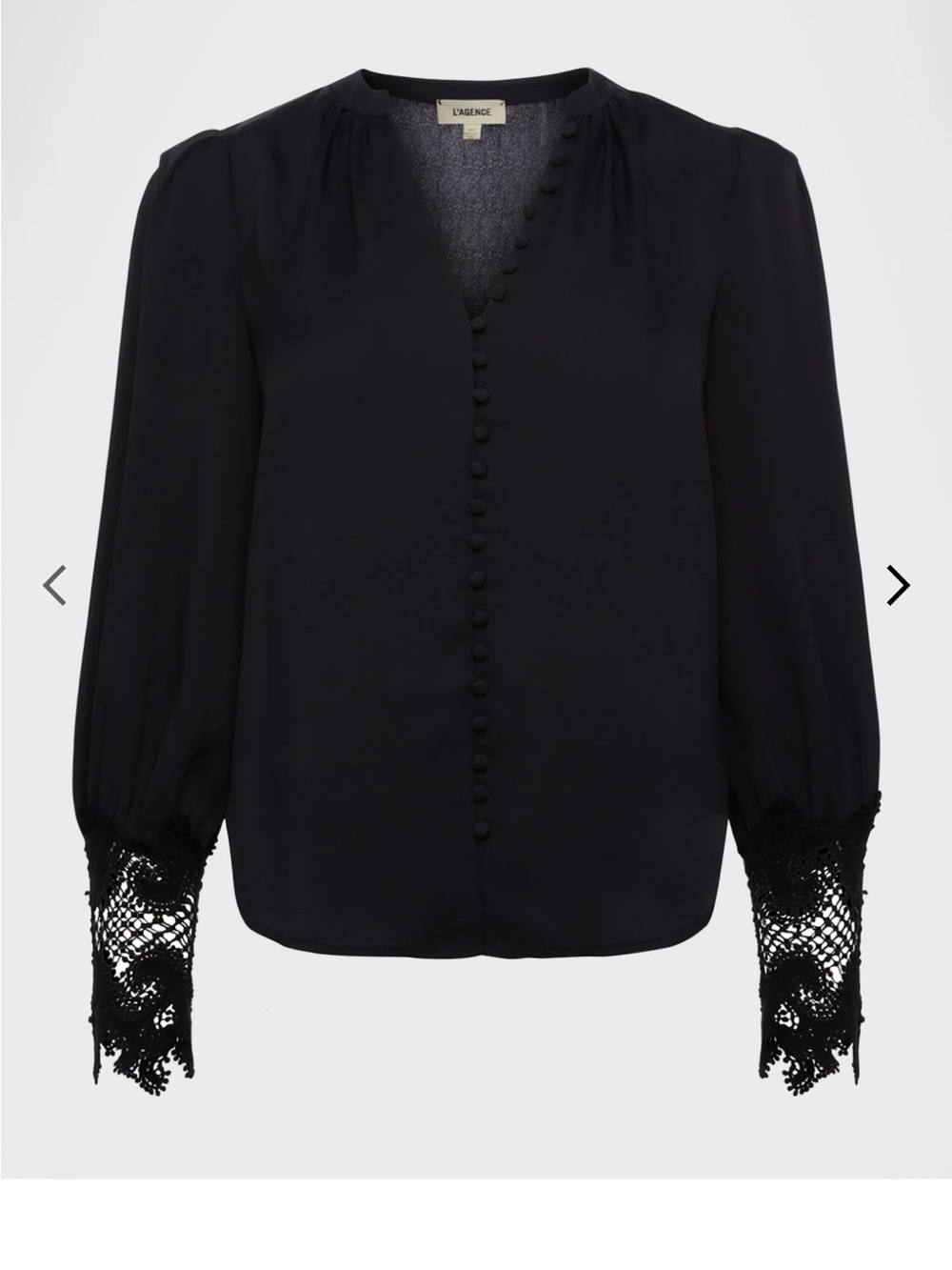 L’agence Ava Black Lace-Cuff Button Front Blouse Size Medium